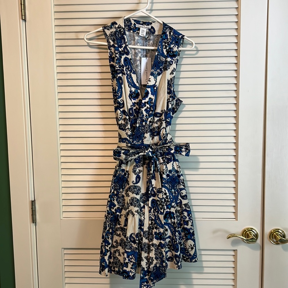 NWT Christian Lacroix Paisley Linen Blend Wrap Mini Dress